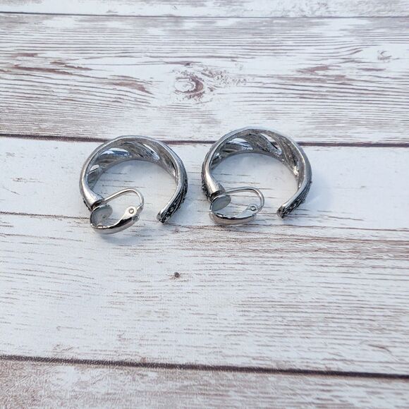 Vintage Clip On Earrings - Ornate Statement Hoops - Picture 9 of 9